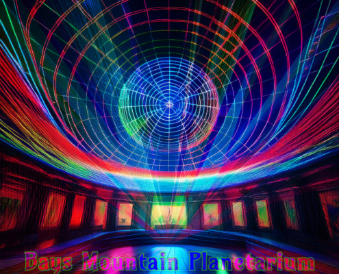 Laser light projected to interior of dome. This image created using AI in Adobe Photoshop.