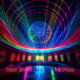 Laser light projected to interior of dome. This image created using AI in Adobe Photoshop.